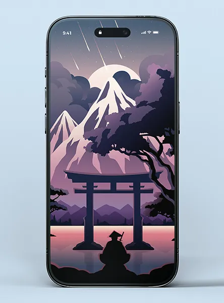 japanese fantasy wallpaper, ninja, warrior, meteors, mountain, gate